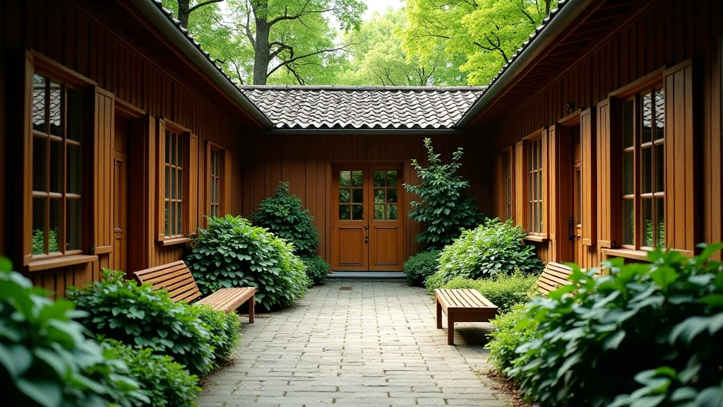 Traditional wooden building courtyard with connecting passages and residential spaces